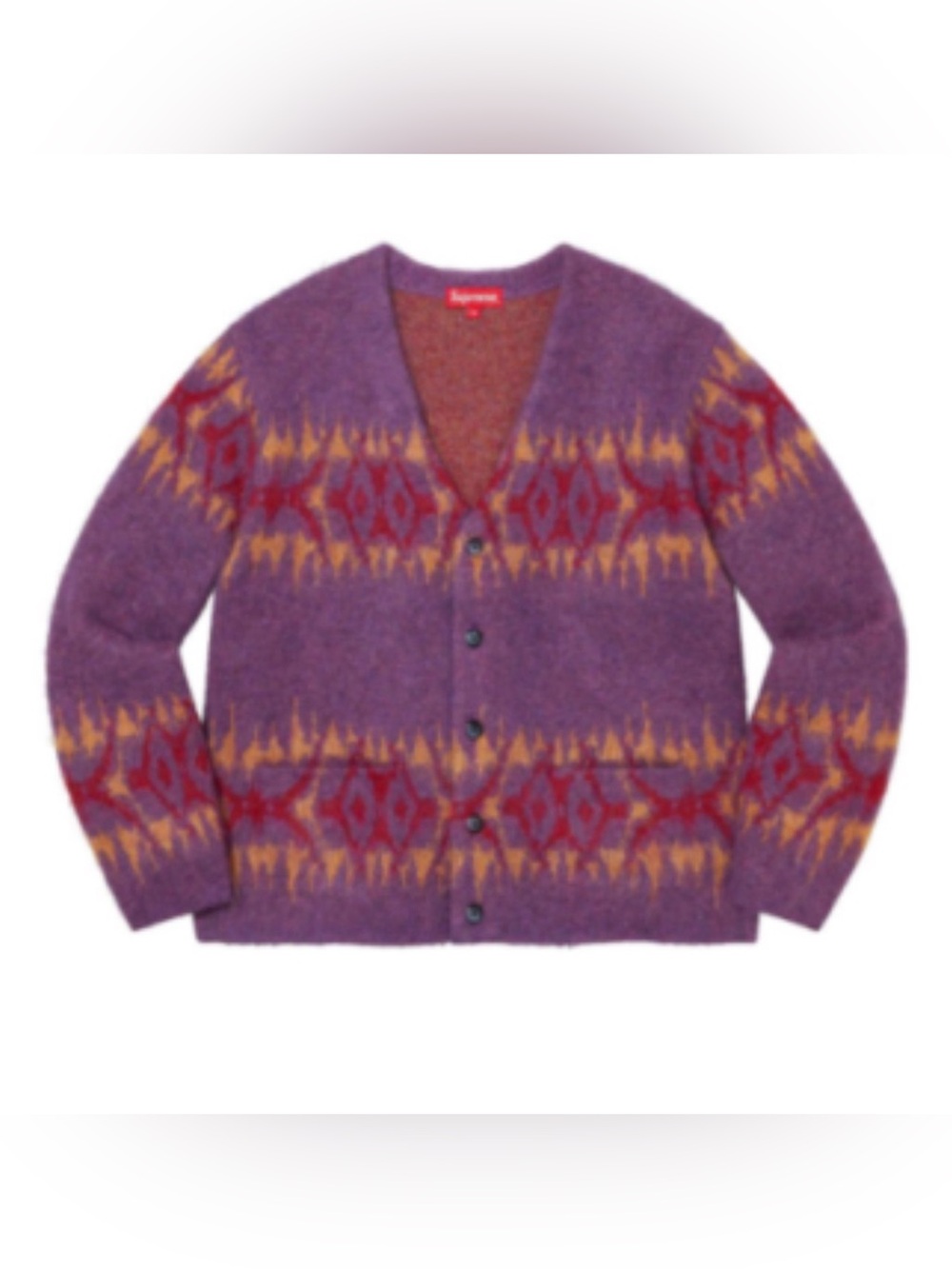 Supreme NWOT M Purple Cardigan with Red and Gold Pattern - RARE